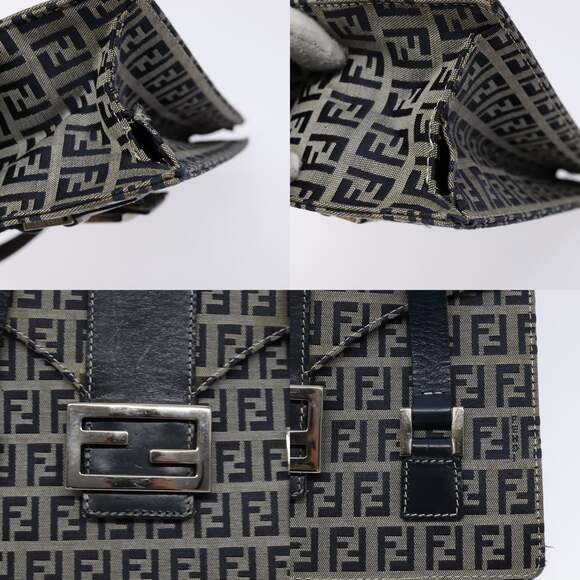 FENDI Zucchino Canvas Mamma Baguette Hand Bag Navy Silver - Picture 11 of 14